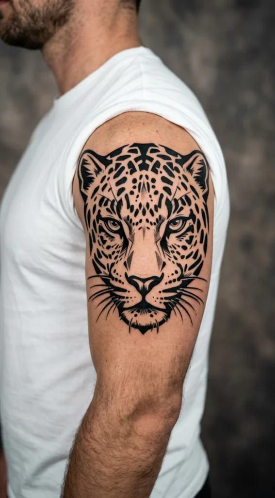 Blackwork Leopard Face Tattoo