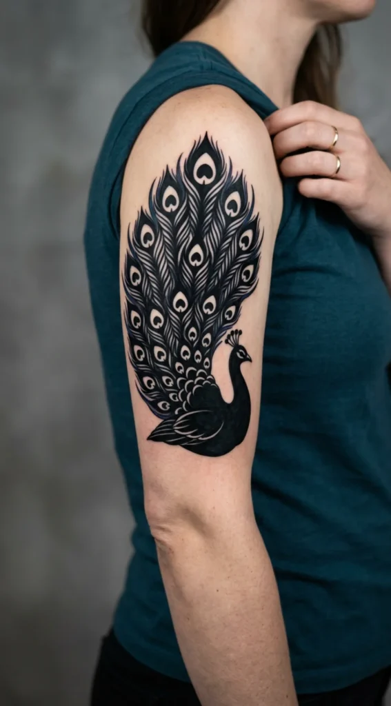 Blackwork Peacock Silhouette