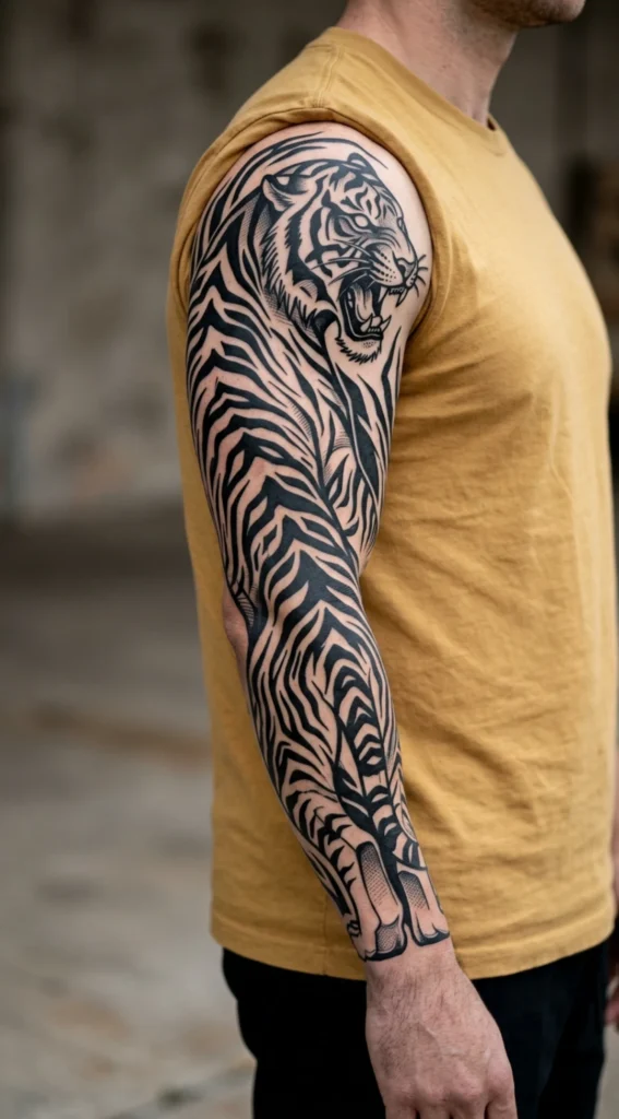 Blackwork Tiger Full Sleeve Design