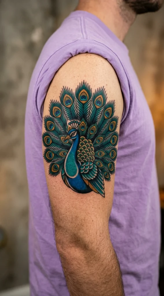 Bold Peacock Traditional Tattoo