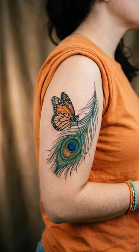 Butterfly and Peacock Feather Tattoo Artwork