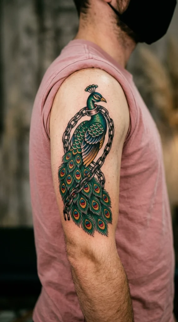 Chain Peacock Traditional Tattoo