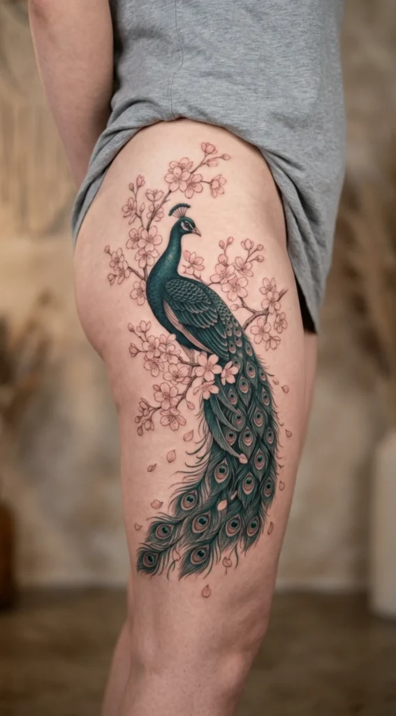 Cherry Blossom Peacock Thigh Design