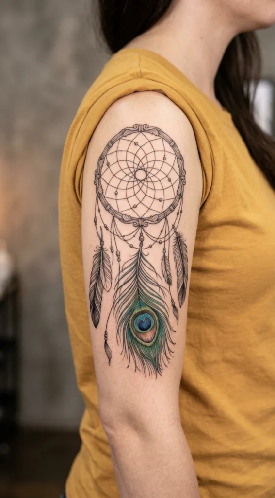 Dreamcatcher with Peacock Feather Tattoo