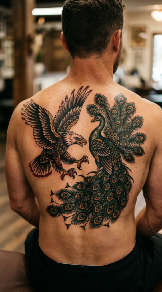 Eagle Peacock Traditional Tattoo
