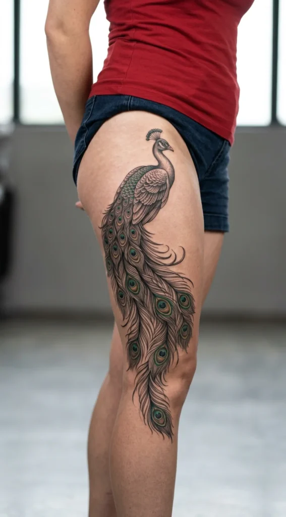 Elegant Full Peacock with Flowing Tail