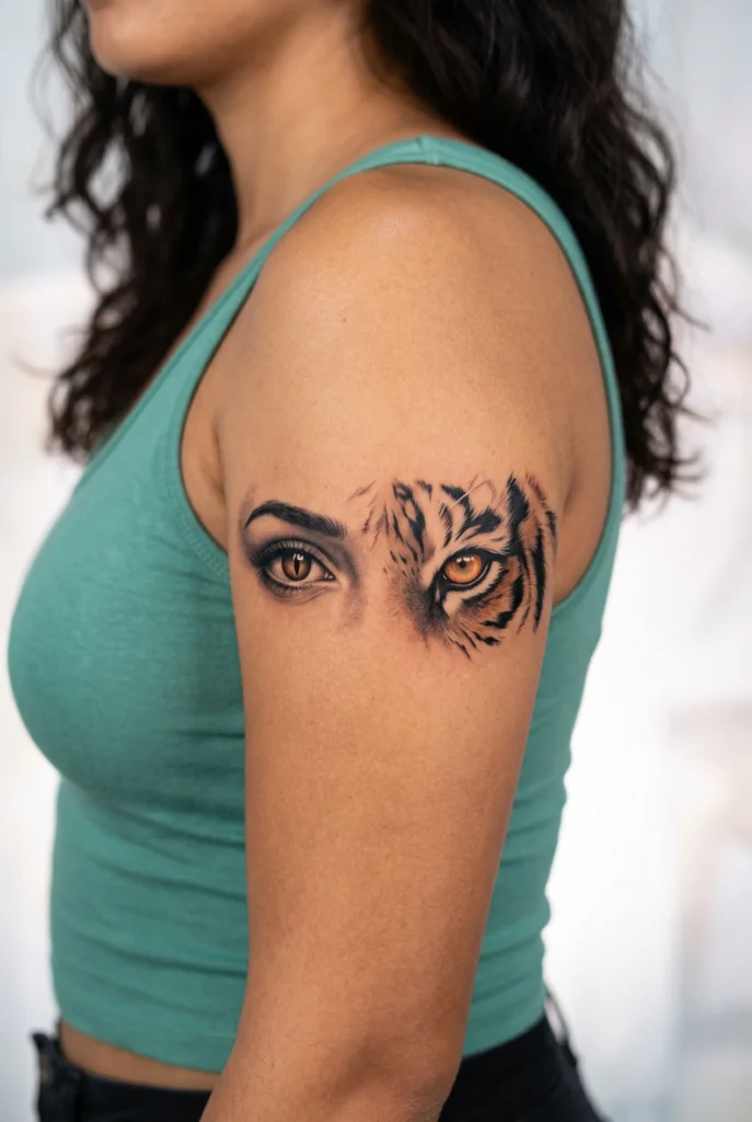 Fierce Tiger Eyes Emerging from Woman's Portrait