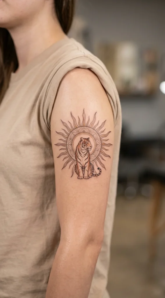 Fine Line Tiger and Sun Design