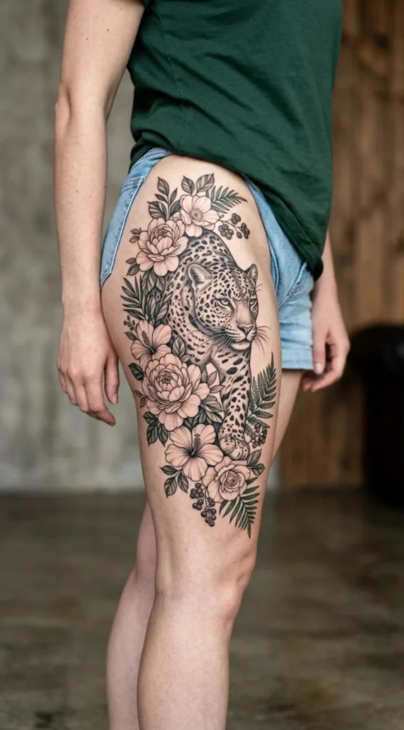 Floral Leopard Thigh Design