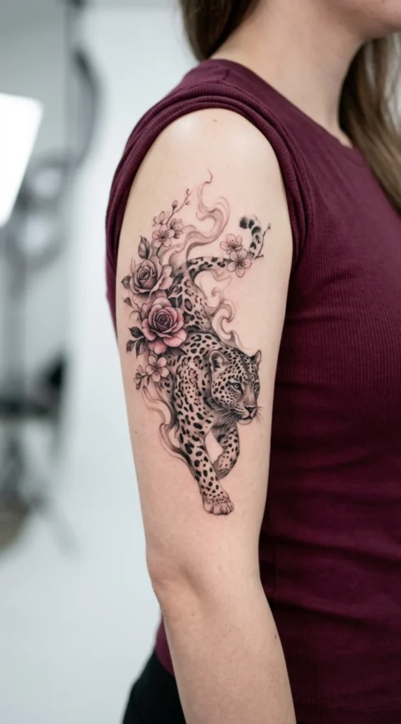 Floral Smoke Leopard Tattoo