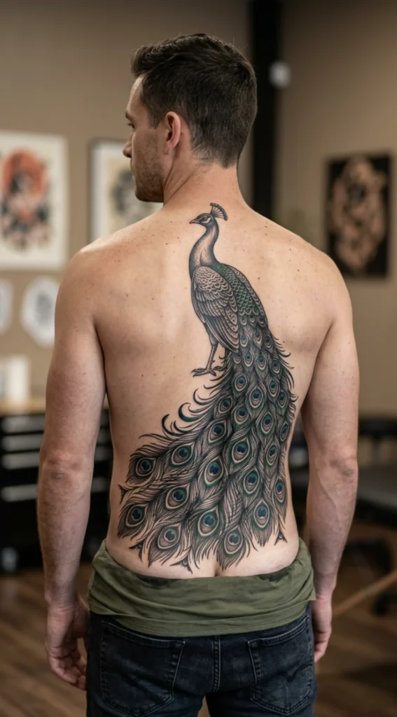 Full Back Peacock with Extended Tail Display