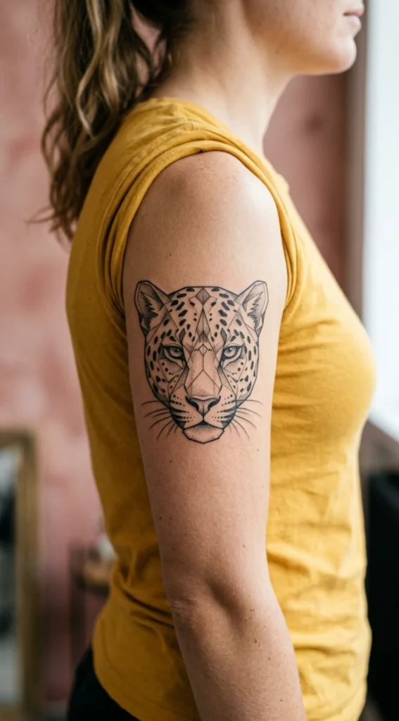 Geometric Leopard Head Tattoo