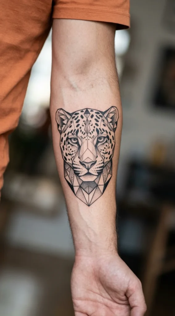 Geometric Leopard Head with Sharp Angles