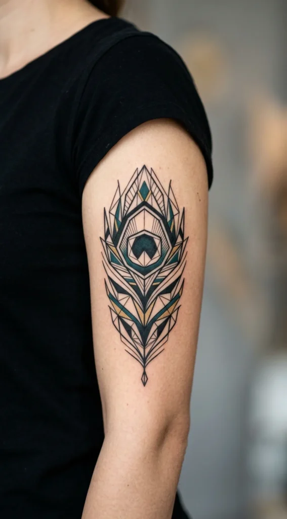 Geometric Peacock Feather Tattoo