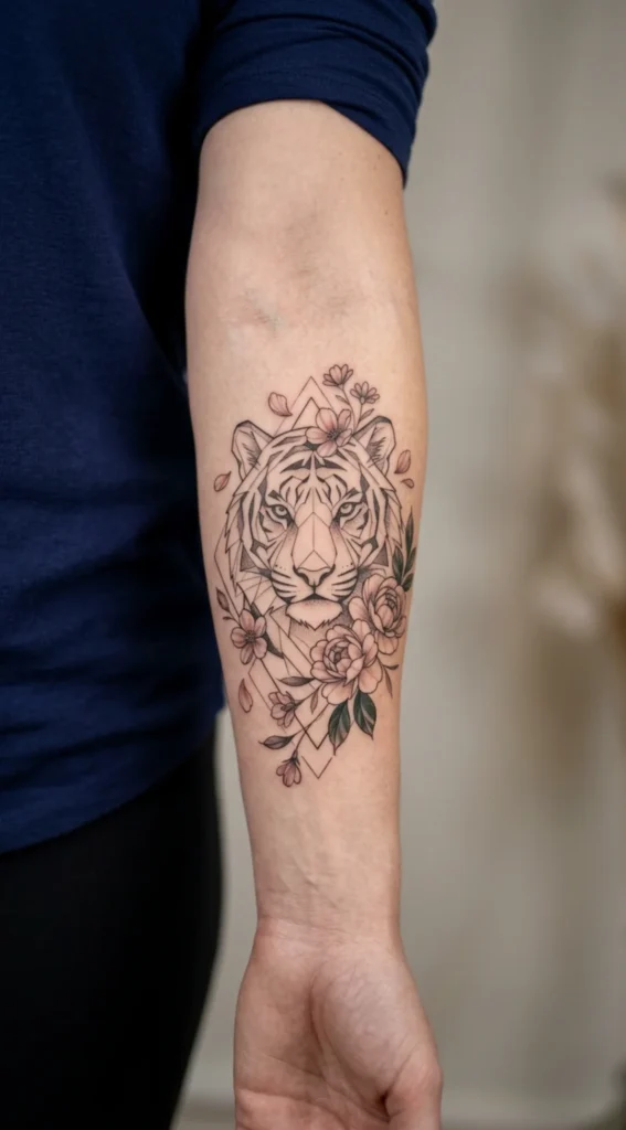 Geometric Tiger with Floral Elements
