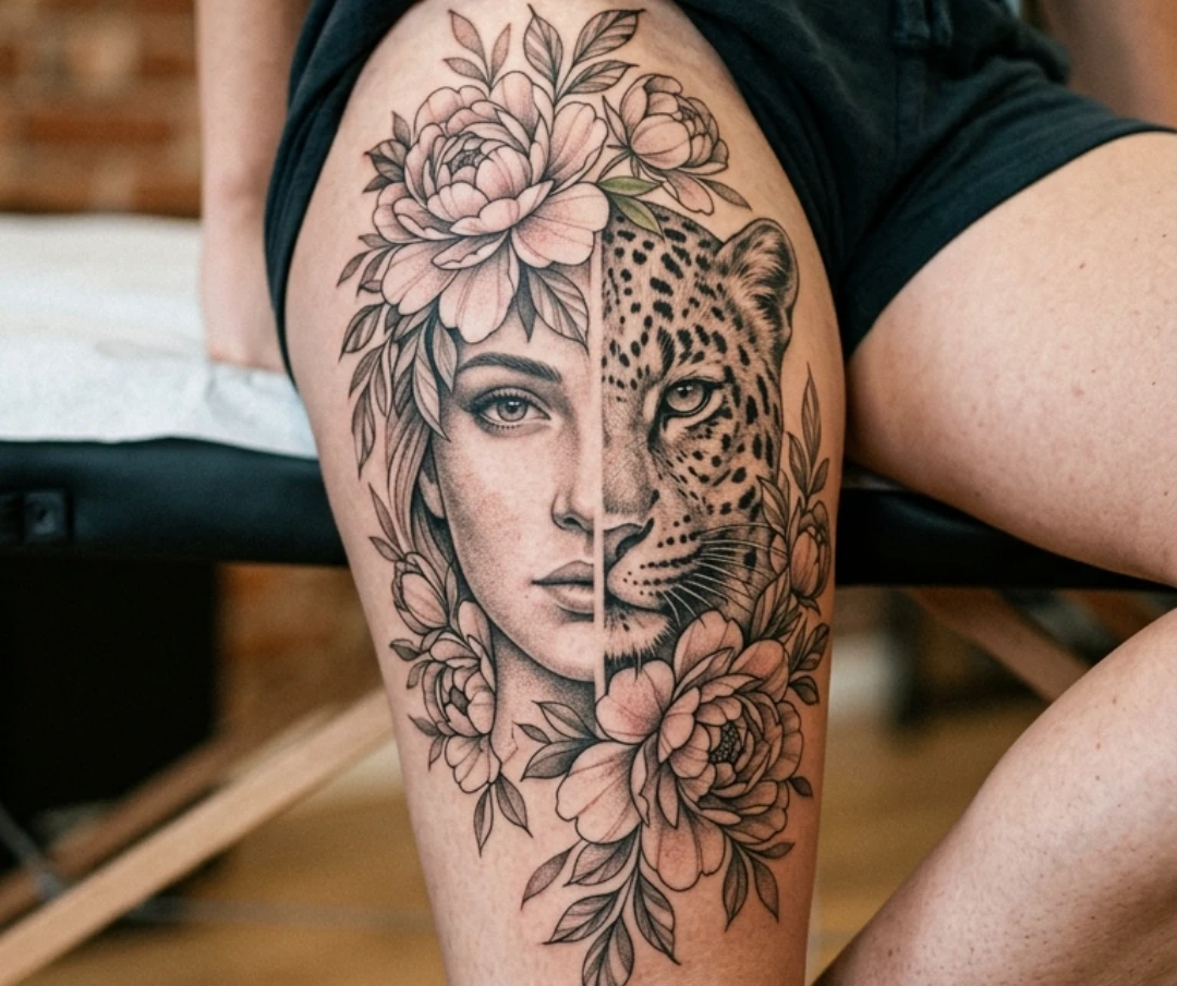 Half Leopard Half Human Tattoo Designs