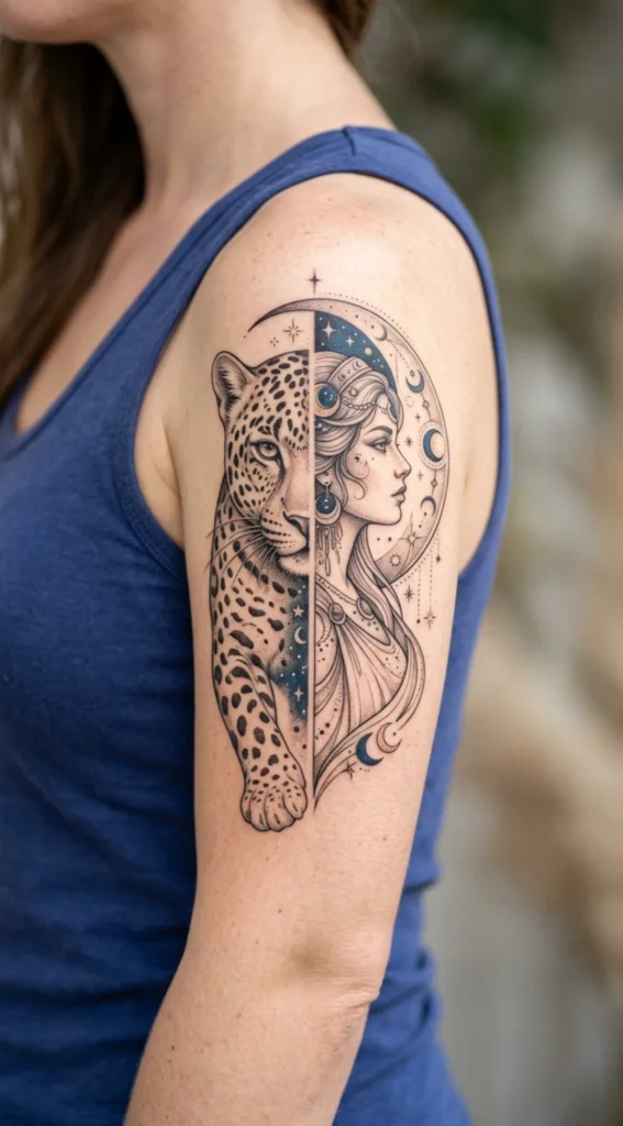 Half Leopard Half Moon Goddess