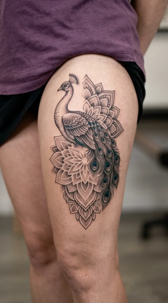 Half Peacock Half Mandala Design