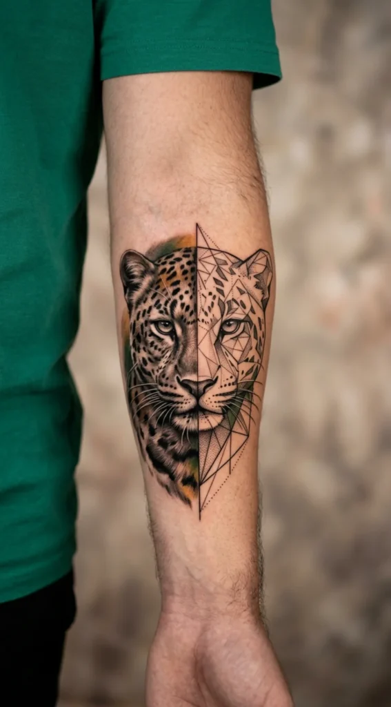 Half Realistic Half Geometric Leopard Design