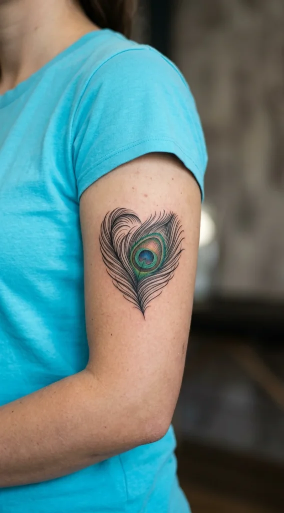 Heart-Shaped Peacock Feather Tattoo Design