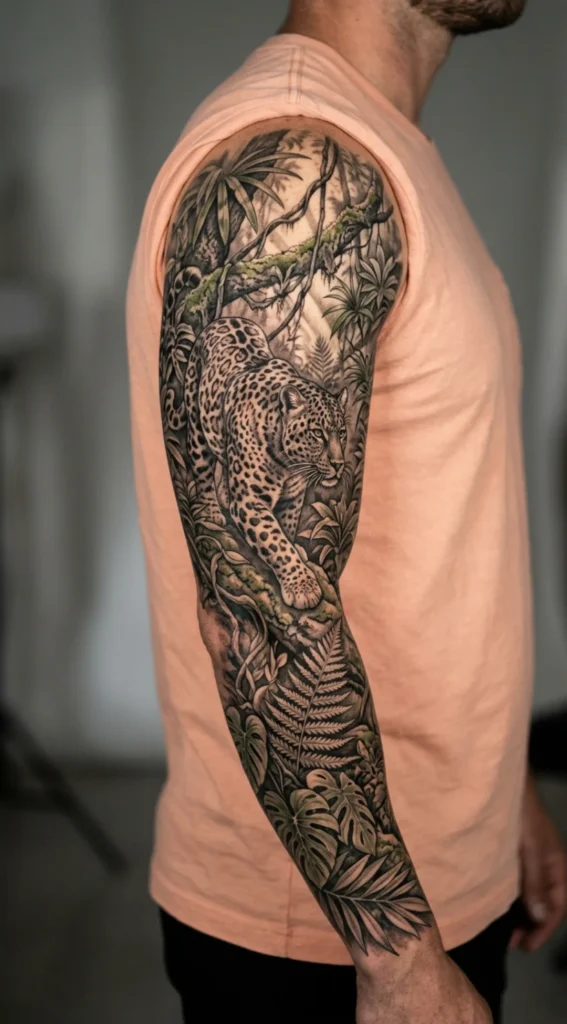 Hyper Detailed Leopard Sleeve with Jungle Scene
