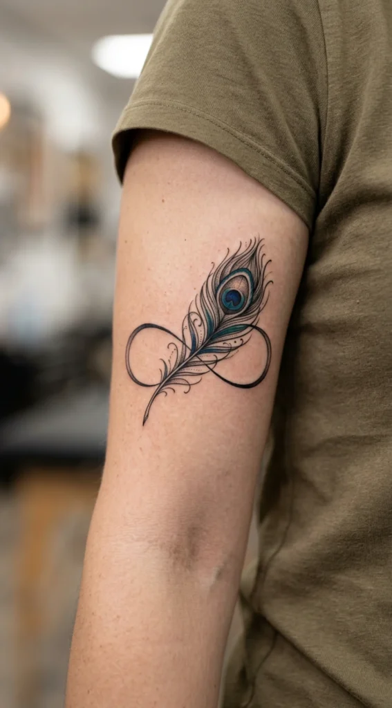 Infinity Symbol and Peacock Feather Tattoo
