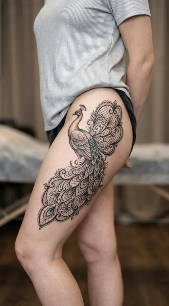 Lace Tail Peacock Thigh Design