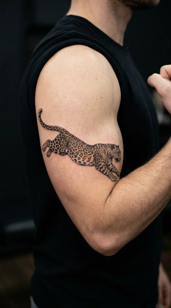 Leaping Leopard Across the Bicep