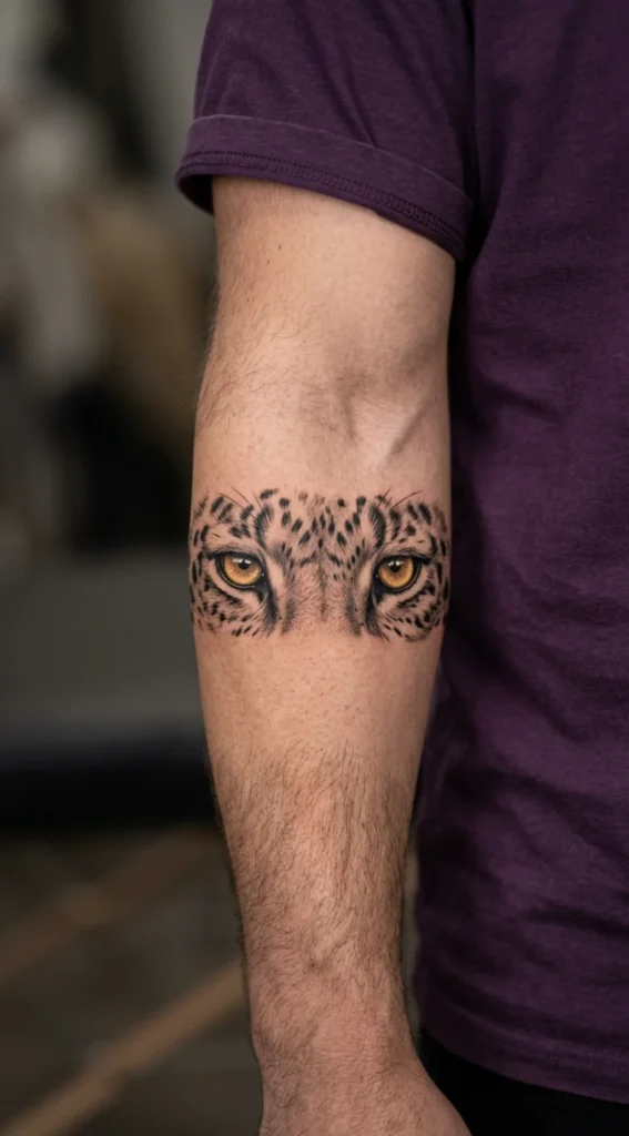 Leopard Eyes Forearm Tattoo with Intense Detail