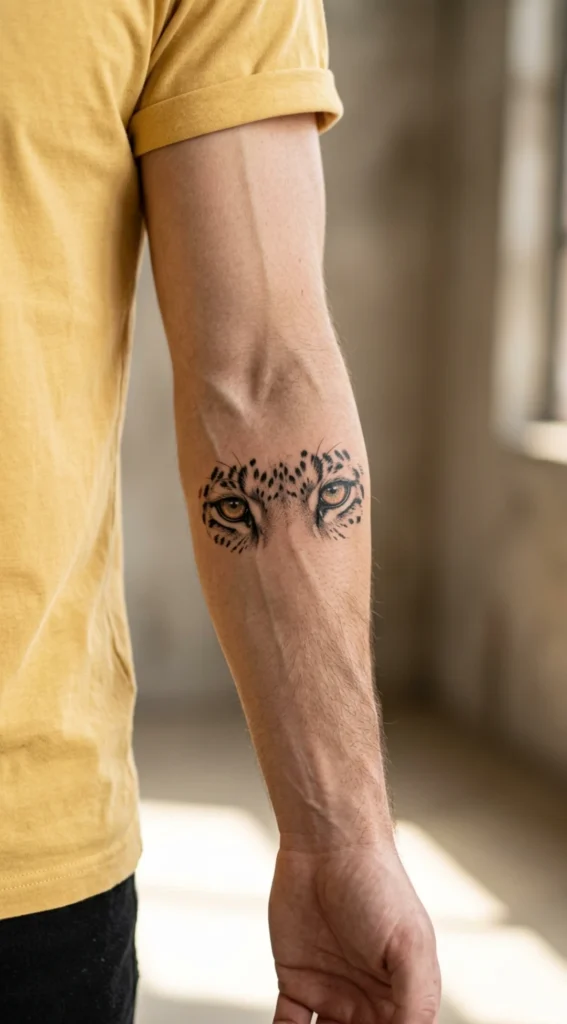 Leopard Eyes Inner Forearm Tattoo
