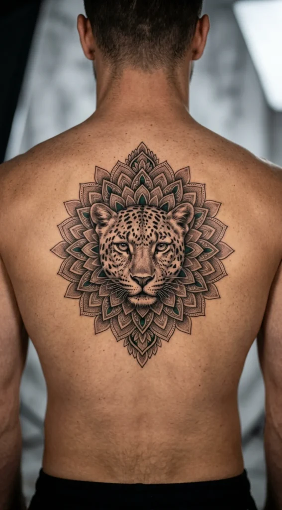 Leopard Head Emerging from Mandala Patterns