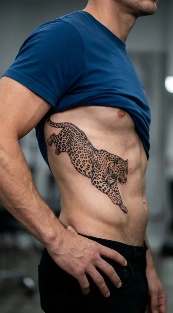 Leopard Leaping Across the Rib Cage