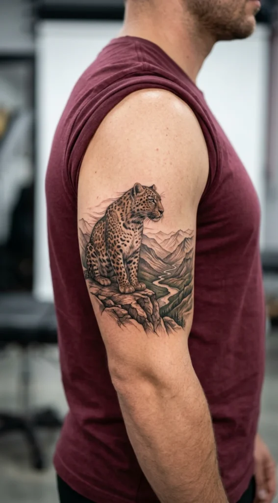 Leopard Overlooking a Mountain Valley