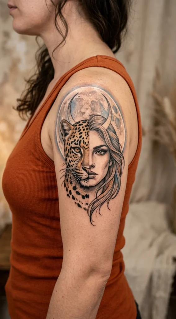 Leopard Woman with Moon Halo