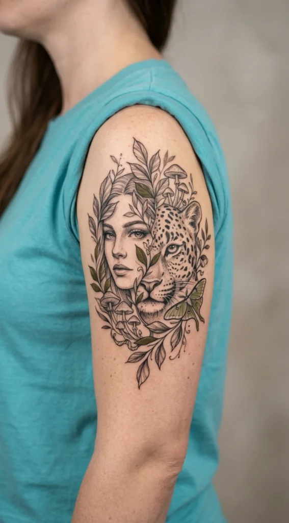Leopard Woman with Nature Elements