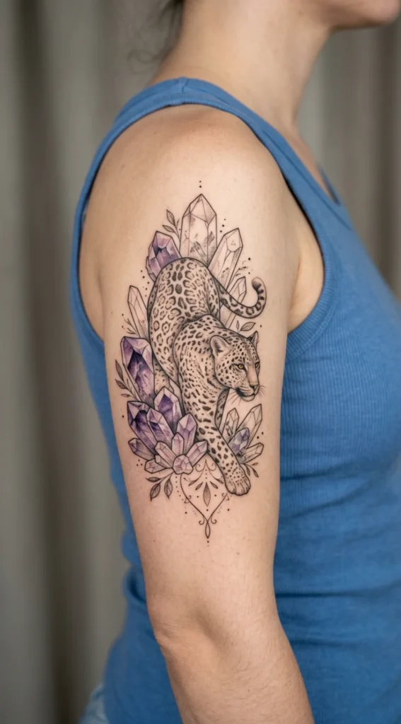 Leopard and Crystal Tattoo