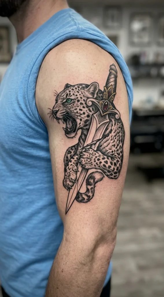 Leopard and Dagger Power Tattoo