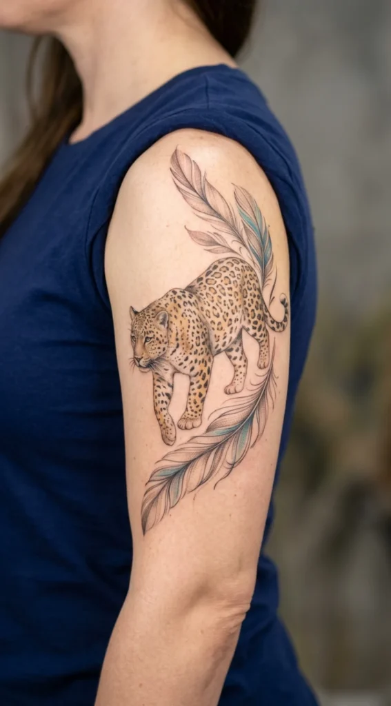 Leopard and Feather Tattoo