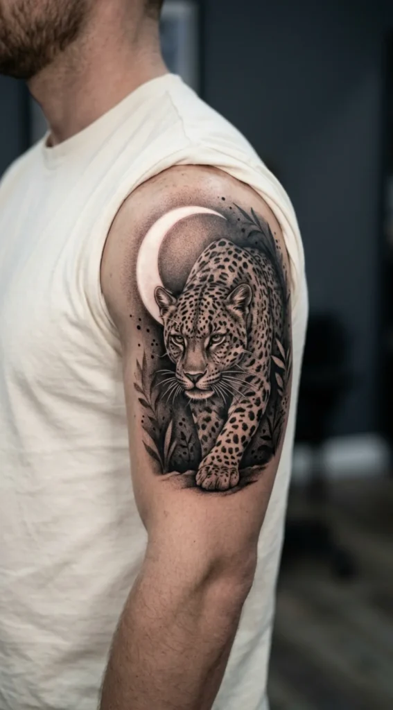 Leopard and Moon Night Hunter Tattoo