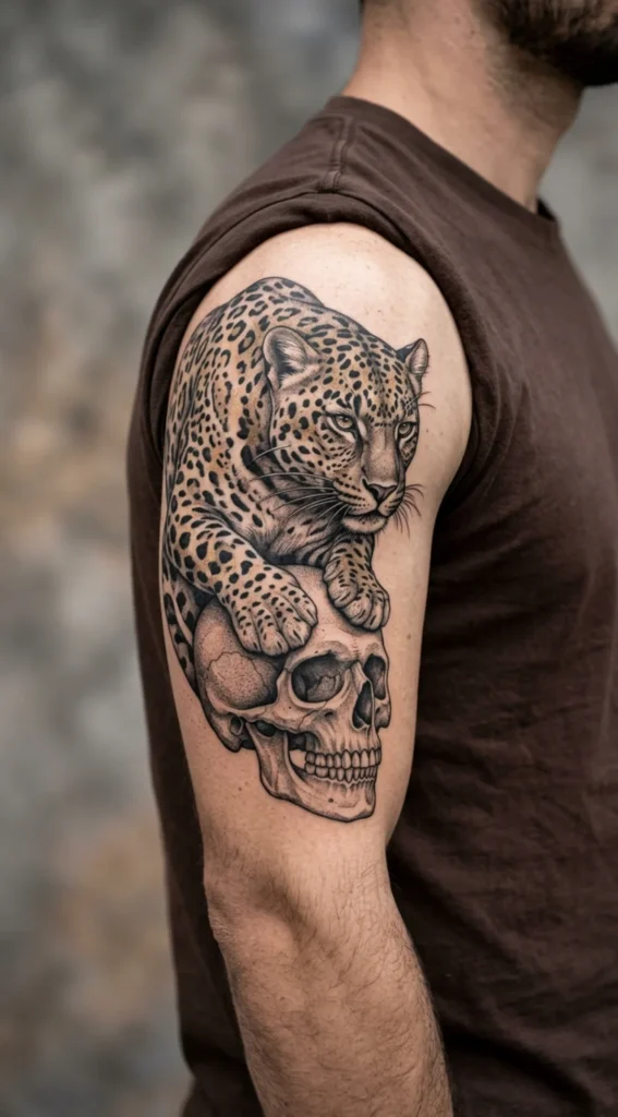 Leopard and Skull Half Sleeve Design