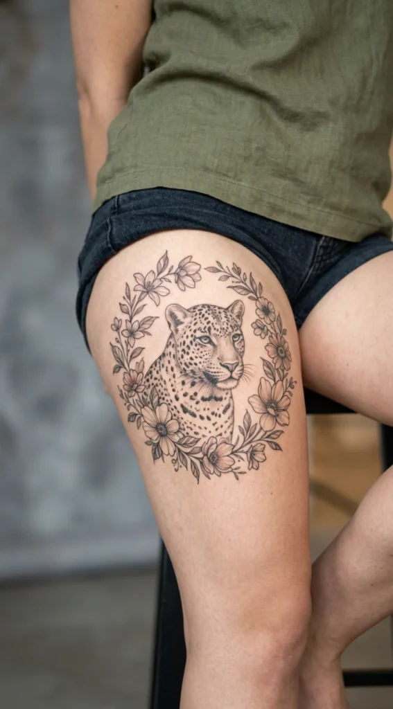 Leopard in Floral Frame