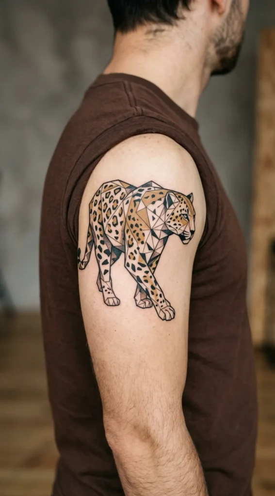 Low Poly Geometric Leopard Tattoo