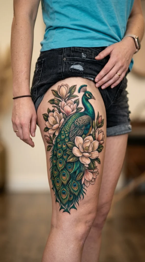 Magnolia Peacock Thigh Design