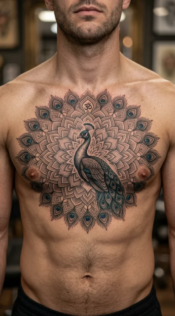 Mandala Peacock Chest Piece