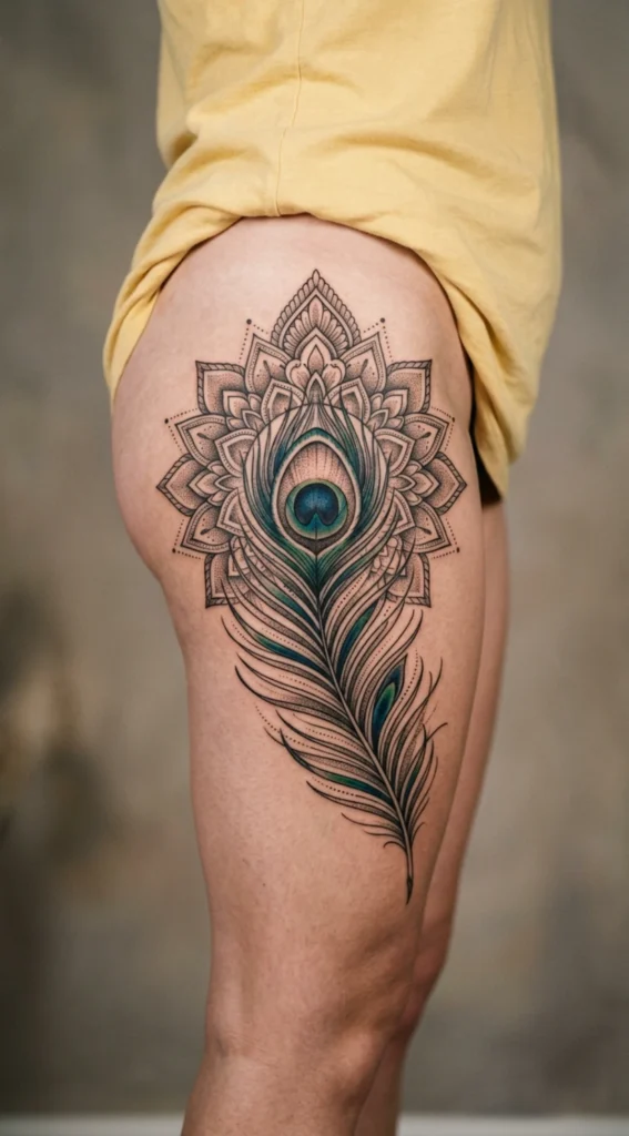 Mandala Peacock Feather with Ornamental Patterns