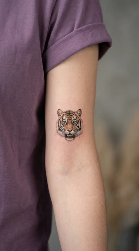  Micro Realism Tiger Head on Forearm