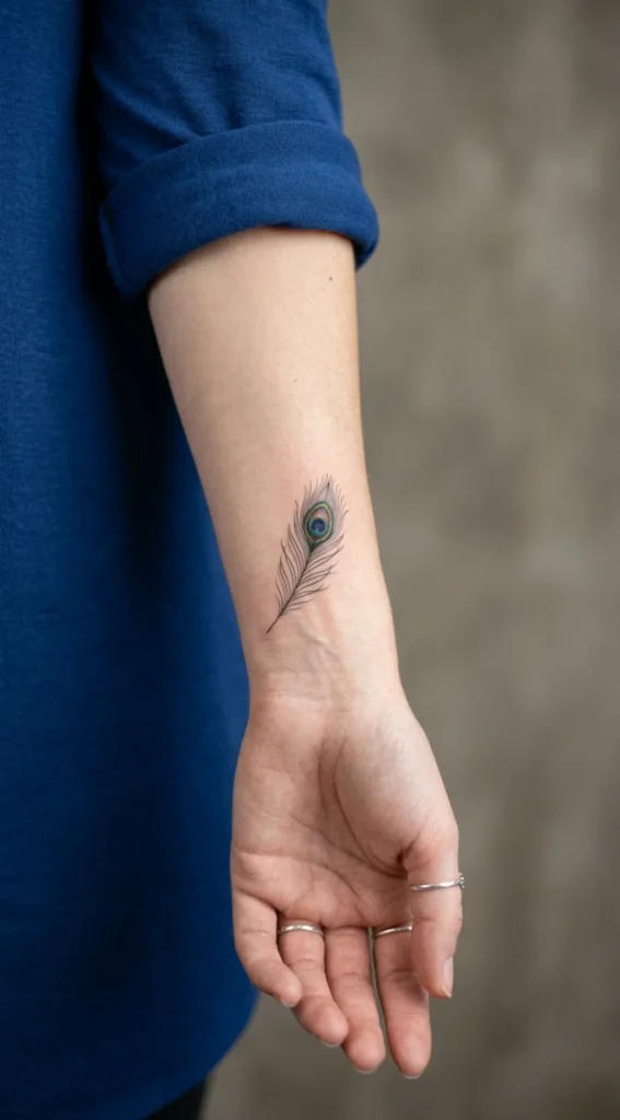 Minimalist Single Feather Wrist Tattoo