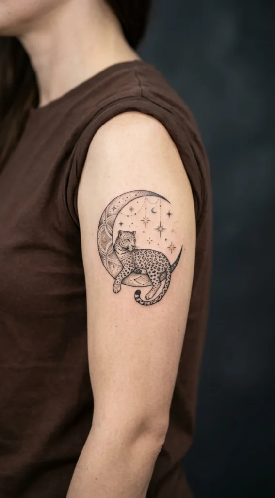 Moon and Leopard Tattoo