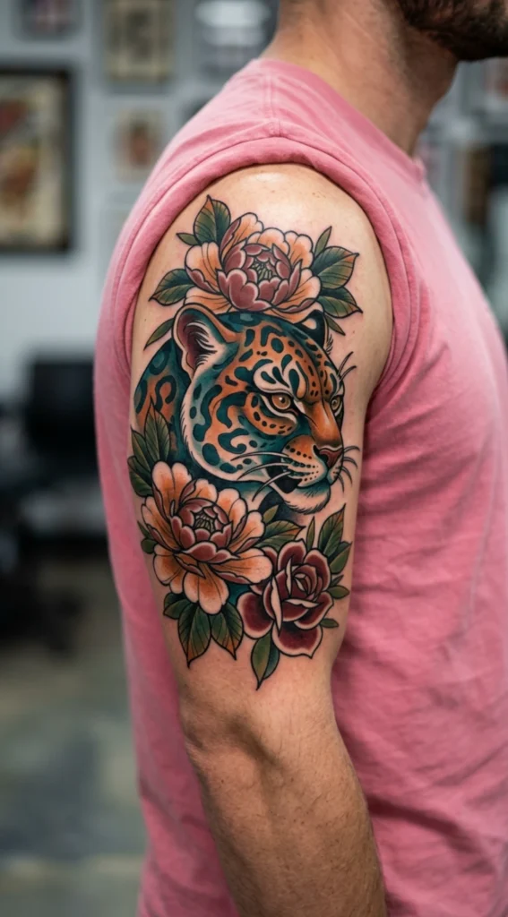 Neo Traditional Leopard Upper Arm Piece