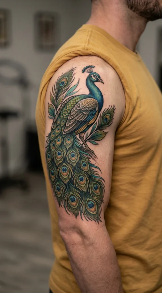Neo Traditional Peacock Tattoo